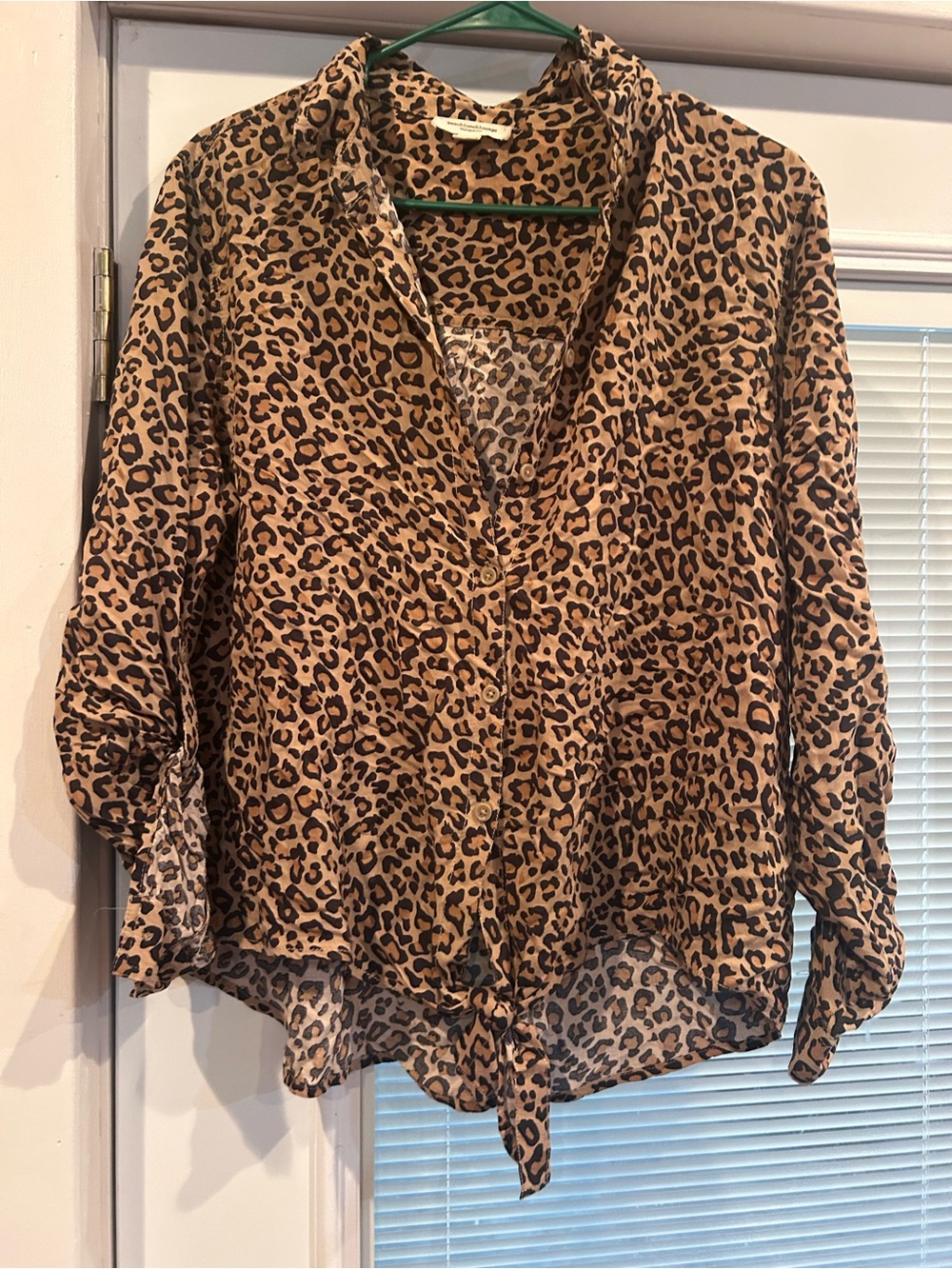beachlunchlounge Leopard-Print Button Front Tie Hem Shirt - Tan/Black